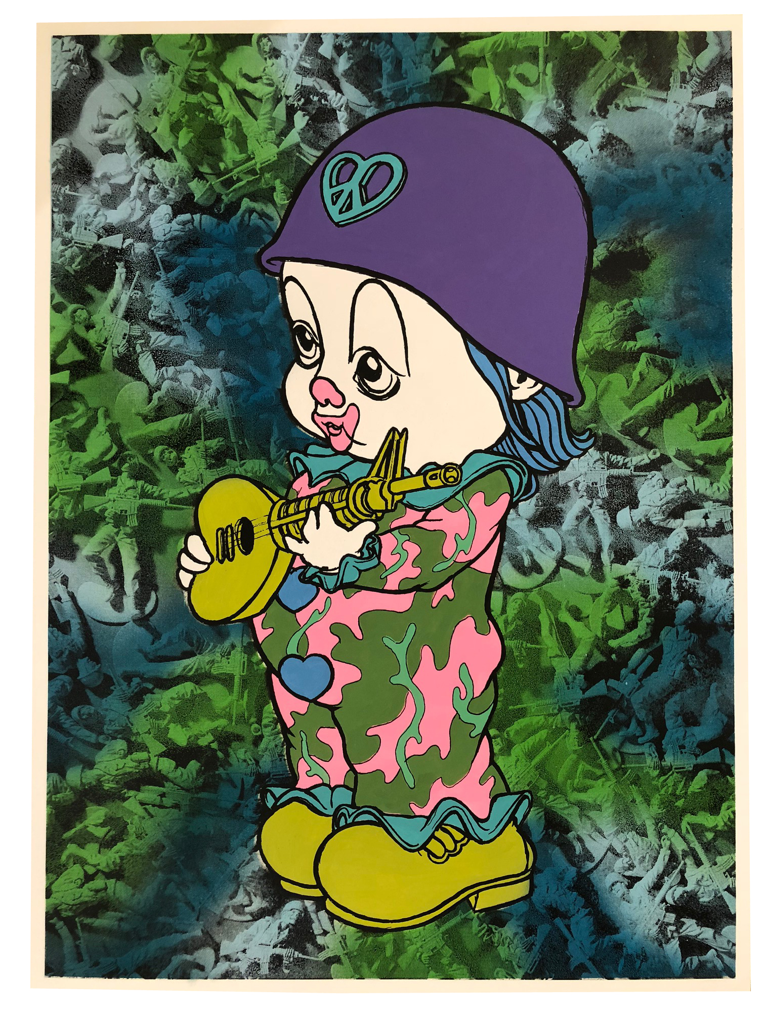 Ron English, Camo Clown (Hand Painted Monoprint) - Allouche Gallery